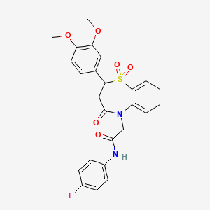 molecular formula C25H23FN2O6S B14994449 2-(2-(3,4-dimethoxyphenyl)-1,1-dioxido-4-oxo-3,4-dihydrobenzo[b][1,4]thiazepin-5(2H)-yl)-N-(4-fluorophenyl)acetamide 