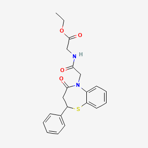 molecular formula C21H22N2O4S B14994495 Ethyl 2-[2-(4-oxo-2-phenyl-2,3,4,5-tetrahydro-1,5-benzothiazepin-5-YL)acetamido]acetate 