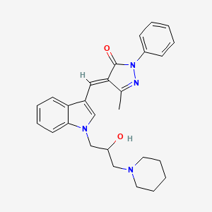 (4E)-4-({1-[2-hydroxy-3-(piperidin-1-yl)propyl]-1H-indol-3-yl}methylidene)-5-methyl-2-phenyl-2,4-dihydro-3H-pyrazol-3-one