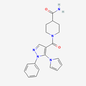 molecular formula C20H21N5O2 B14994649 1-{[1-phenyl-5-(1H-pyrrol-1-yl)-1H-pyrazol-4-yl]carbonyl}piperidine-4-carboxamide 