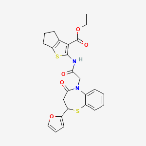 molecular formula C25H24N2O5S2 B14994742 ethyl 2-(2-(2-(furan-2-yl)-4-oxo-3,4-dihydrobenzo[b][1,4]thiazepin-5(2H)-yl)acetamido)-5,6-dihydro-4H-cyclopenta[b]thiophene-3-carboxylate 