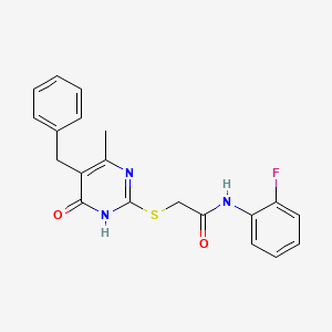 2-[(5-benzyl-4-methyl-6-oxo-1,6-dihydropyrimidin-2-yl)sulfanyl]-N-(2-fluorophenyl)acetamide