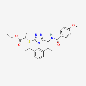 Ethyl 2-{[4-(2,6-diethylphenyl)-5-{[(4-methoxyphenyl)formamido]methyl}-4H-1,2,4-triazol-3-YL]sulfanyl}propanoate