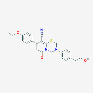 8-(4-ethoxyphenyl)-3-[4-(2-hydroxyethyl)phenyl]-6-oxo-3,4,7,8-tetrahydro-2H,6H-pyrido[2,1-b][1,3,5]thiadiazine-9-carbonitrile