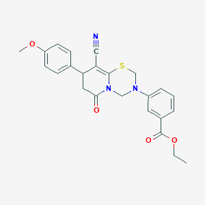 molecular formula C24H23N3O4S B14994941 ethyl 3-[9-cyano-8-(4-methoxyphenyl)-6-oxo-7,8-dihydro-2H,6H-pyrido[2,1-b][1,3,5]thiadiazin-3(4H)-yl]benzoate 