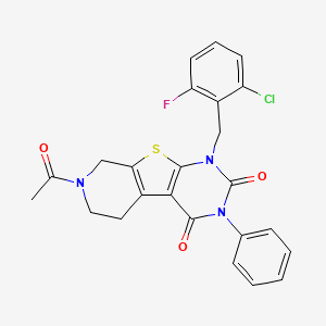 molecular formula C24H19ClFN3O3S B14995029 11-acetyl-6-[(2-chloro-6-fluorophenyl)methyl]-4-phenyl-8-thia-4,6,11-triazatricyclo[7.4.0.02,7]trideca-1(9),2(7)-diene-3,5-dione 