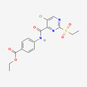 molecular formula C16H16ClN3O5S B14995081 Ethyl 4-({[5-chloro-2-(ethylsulfonyl)pyrimidin-4-yl]carbonyl}amino)benzoate 