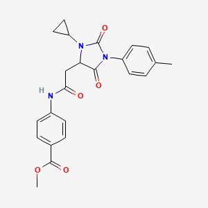 molecular formula C23H23N3O5 B14995136 Methyl 4-({[3-cyclopropyl-1-(4-methylphenyl)-2,5-dioxoimidazolidin-4-yl]acetyl}amino)benzoate 