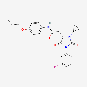 2-[3-cyclopropyl-1-(3-fluorophenyl)-2,5-dioxoimidazolidin-4-yl]-N-(4-propoxyphenyl)acetamide