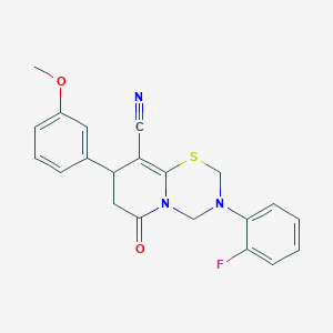 molecular formula C21H18FN3O2S B14995252 3-(2-fluorophenyl)-8-(3-methoxyphenyl)-6-oxo-3,4,7,8-tetrahydro-2H,6H-pyrido[2,1-b][1,3,5]thiadiazine-9-carbonitrile 