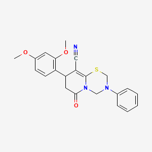 molecular formula C22H21N3O3S B14995293 8-(2,4-dimethoxyphenyl)-6-oxo-3-phenyl-3,4,7,8-tetrahydro-2H,6H-pyrido[2,1-b][1,3,5]thiadiazine-9-carbonitrile 