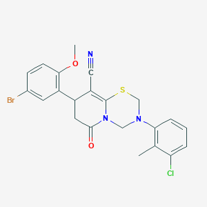 molecular formula C22H19BrClN3O2S B14995297 8-(5-bromo-2-methoxyphenyl)-3-(3-chloro-2-methylphenyl)-6-oxo-3,4,7,8-tetrahydro-2H,6H-pyrido[2,1-b][1,3,5]thiadiazine-9-carbonitrile 