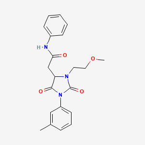 molecular formula C21H23N3O4 B14995326 2-[3-(2-methoxyethyl)-1-(3-methylphenyl)-2,5-dioxoimidazolidin-4-yl]-N-phenylacetamide 