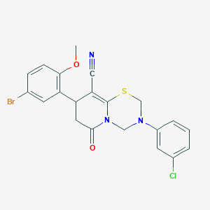 molecular formula C21H17BrClN3O2S B14995363 8-(5-bromo-2-methoxyphenyl)-3-(3-chlorophenyl)-6-oxo-3,4,7,8-tetrahydro-2H,6H-pyrido[2,1-b][1,3,5]thiadiazine-9-carbonitrile 