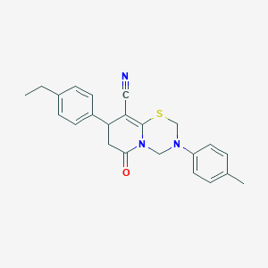 molecular formula C23H23N3OS B14995396 8-(4-ethylphenyl)-3-(4-methylphenyl)-6-oxo-3,4,7,8-tetrahydro-2H,6H-pyrido[2,1-b][1,3,5]thiadiazine-9-carbonitrile 