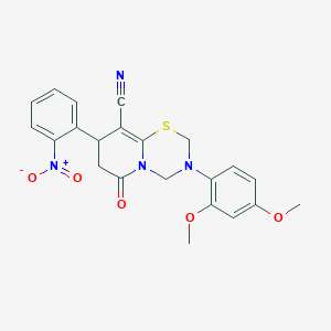 3-(2,4-dimethoxyphenyl)-8-(2-nitrophenyl)-6-oxo-3,4,7,8-tetrahydro-2H,6H-pyrido[2,1-b][1,3,5]thiadiazine-9-carbonitrile