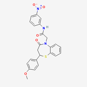 molecular formula C24H21N3O5S B14995478 2-(2-(4-methoxyphenyl)-4-oxo-3,4-dihydrobenzo[b][1,4]thiazepin-5(2H)-yl)-N-(3-nitrophenyl)acetamide 