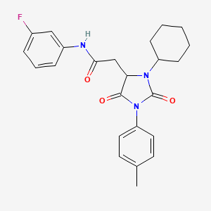 2-[3-cyclohexyl-1-(4-methylphenyl)-2,5-dioxoimidazolidin-4-yl]-N-(3-fluorophenyl)acetamide