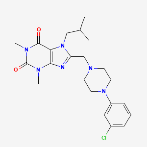 molecular formula C22H29ClN6O2 B14995540 8-{[4-(3-chlorophenyl)piperazin-1-yl]methyl}-1,3-dimethyl-7-(2-methylpropyl)-3,7-dihydro-1H-purine-2,6-dione 