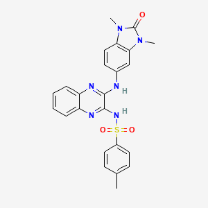 molecular formula C24H22N6O3S B14995546 N-{3-[(1,3-dimethyl-2-oxo-2,3-dihydro-1H-benzimidazol-5-yl)amino]quinoxalin-2-yl}-4-methylbenzenesulfonamide 