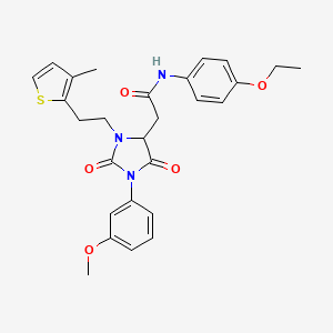 molecular formula C27H29N3O5S B14995590 N-(4-ethoxyphenyl)-2-[1-(3-methoxyphenyl)-3-[2-(3-methylthiophen-2-yl)ethyl]-2,5-dioxoimidazolidin-4-yl]acetamide 