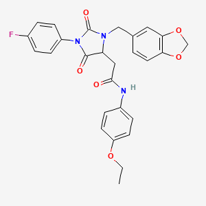 molecular formula C27H24FN3O6 B14995622 2-[3-(1,3-benzodioxol-5-ylmethyl)-1-(4-fluorophenyl)-2,5-dioxoimidazolidin-4-yl]-N-(4-ethoxyphenyl)acetamide 