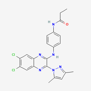 molecular formula C22H20Cl2N6O B14995742 N-(4-{[6,7-dichloro-3-(3,5-dimethyl-1H-pyrazol-1-yl)quinoxalin-2-yl]amino}phenyl)propanamide 