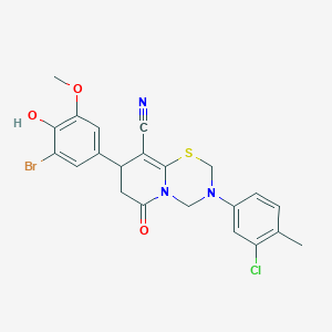 8-(3-bromo-4-hydroxy-5-methoxyphenyl)-3-(3-chloro-4-methylphenyl)-6-oxo-3,4,7,8-tetrahydro-2H,6H-pyrido[2,1-b][1,3,5]thiadiazine-9-carbonitrile