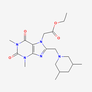 molecular formula C19H29N5O4 B14995871 ethyl 2-(8-((3,5-dimethylpiperidin-1-yl)methyl)-1,3-dimethyl-2,6-dioxo-2,3-dihydro-1H-purin-7(6H)-yl)acetate 