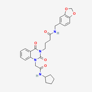 N-(benzo[d][1,3]dioxol-5-ylmethyl)-4-(1-(2-(cyclopentylamino)-2-oxoethyl)-2,4-dioxo-1,2-dihydroquinazolin-3(4H)-yl)butanamide