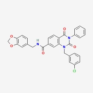 molecular formula C30H22ClN3O5 B14996065 N-(1,3-benzodioxol-5-ylmethyl)-1-(3-chlorobenzyl)-2,4-dioxo-3-phenyl-1,2,3,4-tetrahydroquinazoline-7-carboxamide 