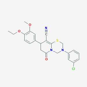 3-(3-chlorophenyl)-8-(4-ethoxy-3-methoxyphenyl)-6-oxo-3,4,7,8-tetrahydro-2H,6H-pyrido[2,1-b][1,3,5]thiadiazine-9-carbonitrile