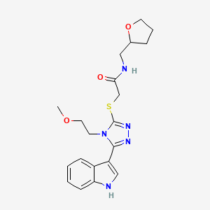 2-((5-(1H-indol-3-yl)-4-(2-methoxyethyl)-4H-1,2,4-triazol-3-yl)thio)-N-((tetrahydrofuran-2-yl)methyl)acetamide