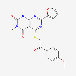 molecular formula C21H18N4O5S B14996135 7-(furan-2-yl)-5-((2-(4-methoxyphenyl)-2-oxoethyl)thio)-1,3-dimethylpyrimido[4,5-d]pyrimidine-2,4(1H,3H)-dione 