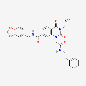 N-(1,3-benzodioxol-5-ylmethyl)-1-(2-{[2-(cyclohex-1-en-1-yl)ethyl]amino}-2-oxoethyl)-2,4-dioxo-3-(prop-2-en-1-yl)-1,2,3,4-tetrahydroquinazoline-7-carboxamide