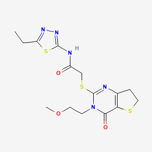 molecular formula C15H19N5O3S3 B14996248 N-(5-ethyl-1,3,4-thiadiazol-2-yl)-2-((3-(2-methoxyethyl)-4-oxo-3,4,6,7-tetrahydrothieno[3,2-d]pyrimidin-2-yl)thio)acetamide 