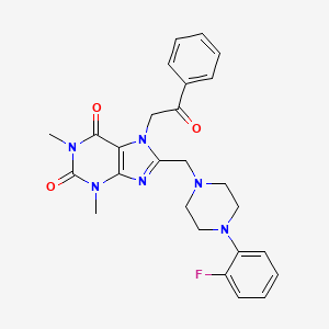 molecular formula C26H27FN6O3 B14996272 8-{[4-(2-fluorophenyl)piperazin-1-yl]methyl}-1,3-dimethyl-7-(2-oxo-2-phenylethyl)-3,7-dihydro-1H-purine-2,6-dione 