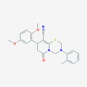 molecular formula C23H23N3O3S B14996437 8-(2,5-dimethoxyphenyl)-3-(2-methylphenyl)-6-oxo-3,4,7,8-tetrahydro-2H,6H-pyrido[2,1-b][1,3,5]thiadiazine-9-carbonitrile 