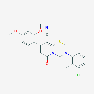 molecular formula C23H22ClN3O3S B14996497 3-(3-chloro-2-methylphenyl)-8-(2,4-dimethoxyphenyl)-6-oxo-3,4,7,8-tetrahydro-2H,6H-pyrido[2,1-b][1,3,5]thiadiazine-9-carbonitrile 