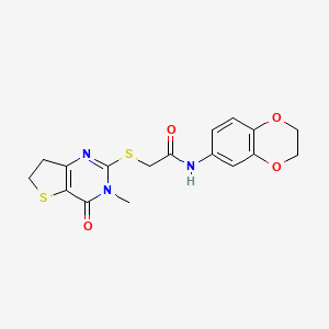 molecular formula C17H17N3O4S2 B14996613 N-(2,3-dihydrobenzo[b][1,4]dioxin-6-yl)-2-((3-methyl-4-oxo-3,4,6,7-tetrahydrothieno[3,2-d]pyrimidin-2-yl)thio)acetamide 