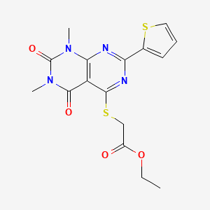 molecular formula C16H16N4O4S2 B14996641 Ethyl 2-((6,8-dimethyl-5,7-dioxo-2-(thiophen-2-yl)-5,6,7,8-tetrahydropyrimido[4,5-d]pyrimidin-4-yl)thio)acetate 