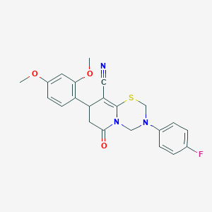 8-(2,4-dimethoxyphenyl)-3-(4-fluorophenyl)-6-oxo-3,4,7,8-tetrahydro-2H,6H-pyrido[2,1-b][1,3,5]thiadiazine-9-carbonitrile