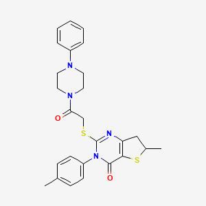 molecular formula C26H28N4O2S2 B14996797 6-methyl-2-((2-oxo-2-(4-phenylpiperazin-1-yl)ethyl)thio)-3-(p-tolyl)-6,7-dihydrothieno[3,2-d]pyrimidin-4(3H)-one 