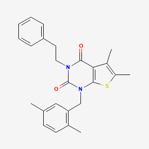 molecular formula C25H26N2O2S B14996926 1-[(2,5-dimethylphenyl)methyl]-5,6-dimethyl-3-(2-phenylethyl)-1H,2H,3H,4H-thieno[2,3-d]pyrimidine-2,4-dione 