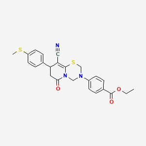 ethyl 4-{9-cyano-8-[4-(methylsulfanyl)phenyl]-6-oxo-7,8-dihydro-2H,6H-pyrido[2,1-b][1,3,5]thiadiazin-3(4H)-yl}benzoate