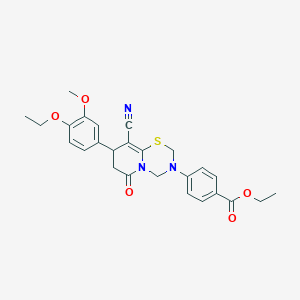 molecular formula C26H27N3O5S B14997118 ethyl 4-[9-cyano-8-(4-ethoxy-3-methoxyphenyl)-6-oxo-7,8-dihydro-2H,6H-pyrido[2,1-b][1,3,5]thiadiazin-3(4H)-yl]benzoate 