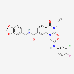 molecular formula C28H22ClFN4O6 B14997208 N-(1,3-benzodioxol-5-ylmethyl)-1-{2-[(3-chloro-4-fluorophenyl)amino]-2-oxoethyl}-2,4-dioxo-3-(prop-2-en-1-yl)-1,2,3,4-tetrahydroquinazoline-7-carboxamide 