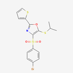 molecular formula C16H14BrNO3S3 B14997259 4-[(4-Bromophenyl)sulfonyl]-5-(propan-2-ylsulfanyl)-2-(thiophen-2-yl)-1,3-oxazole 