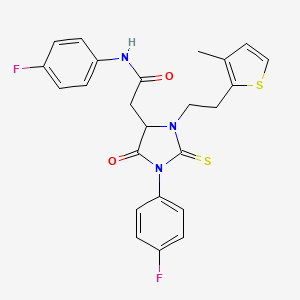 N-(4-fluorophenyl)-2-[1-(4-fluorophenyl)-3-[2-(3-methylthiophen-2-yl)ethyl]-5-oxo-2-sulfanylideneimidazolidin-4-yl]acetamide