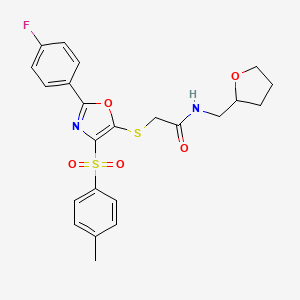 2-({2-(4-fluorophenyl)-4-[(4-methylphenyl)sulfonyl]-1,3-oxazol-5-yl}thio)-N-(tetrahydrofuran-2-ylmethyl)acetamide